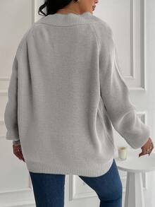 EURMUSE Plus Size Solid Color Casual Pullover Sweater, Autumn/Winter - White - View 2