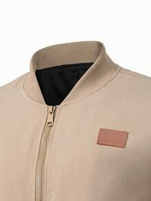 Manfinity CasualCool Men's Long Sleeve Embellished Zipper Collar Casual Bomber Jacket, Old Money , Fall - Khaki - View 4