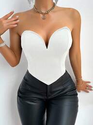 VaVaBold Ladies Fashionable Solid Color Slim Fit V-Neck Camisole Top,Ladies Casual Asymmetrical,Grommet Eyelet,Lace Up Strapless Slim Fit Plain Women Tops,Spring/Summer,Party/Nightclub For New Year