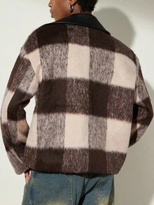 Aveloria Modichic Jaket Wol Kotak-kotak Motif Kotak-kotak dengan Saku Kerah dan Dekorasi PU untuk Komuter, Gaya Chic. - MultiWarna - View 6