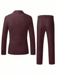 Manfinity Mode 男士春夏休闲酒红色商务正装西装套装（两件套）
