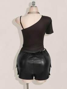 SHEIN ICON Plus Size Women Y2k Going Out Dragon Print Asymmetrical Neckline Short Sleeve Fashionable T-Shirt,Everyday Wear - Multicolor - View 2