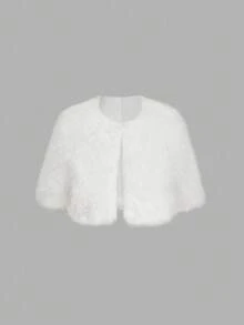 SHEIN MOD 女士时尚优雅仿皮草外套，适合秋冬季节、感恩节、圣诞节、新年、圣诞派对等场合，尽显优雅气质。 - 米色 - 查看 2