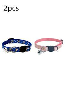 5pcs Random Star & Moon Pattern Pet Collar With Bell, Adjustable Dog Collar With Buckle Pet Accessories - Multicolor - View 12