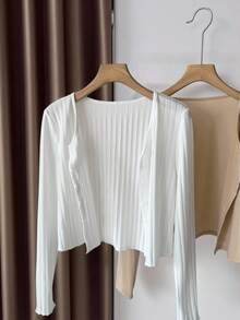 Airaco Plus Size Lightweight Cardigan Long Sleeve Top, Early Autumn - White - View 4