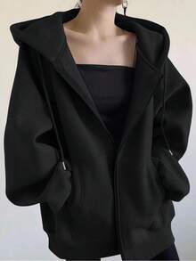 INAWLY 大码女式宽松休闲连帽拉链开衫