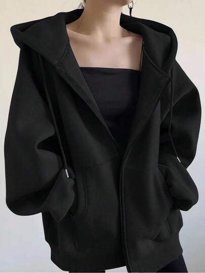 INAWLY Plus Size Women Loose Casual Hooded Zip-Up Cardigan