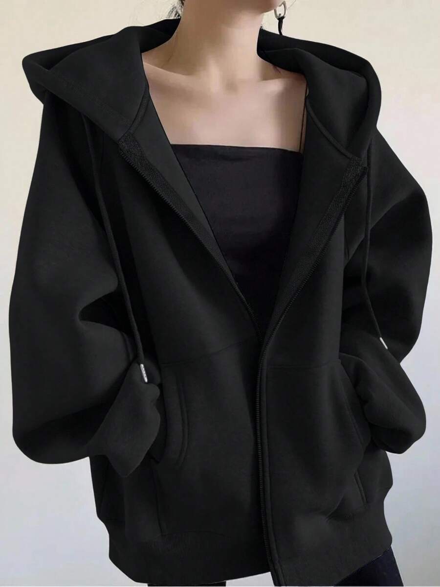 INAWLY 大码女式宽松休闲连帽拉链开衫