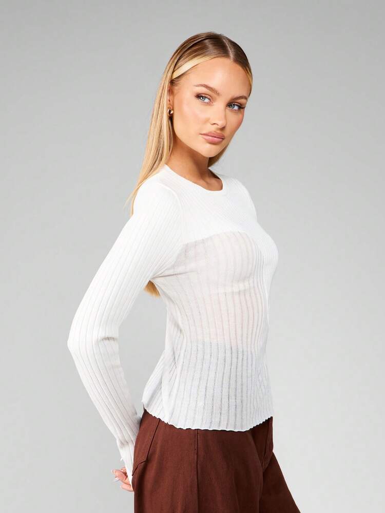 MISSGUIDED Jersey de cuello alto de punto acanalado de manga larga, ajustado, suéter básico esencial para capas, casual, minimalista, diseño clásico