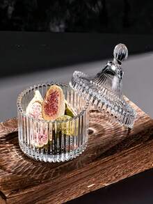 1pc Luxury, Vintage, High-End Glass Makeup Display Tray, Crown Shaped Embossed Vintage Crystal Container, Coffee Glass Candy Storage Jar, Airtight Canister,For Holiday Beach, Bathroom Collection, Bedroom Collection, Large Capacity - Multicolor - View 4