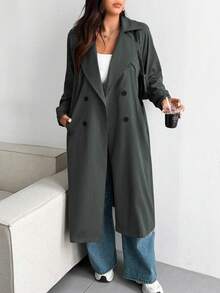 Vionelle 大码纯色宽松休闲风衣 - 深灰色 - 查看 3