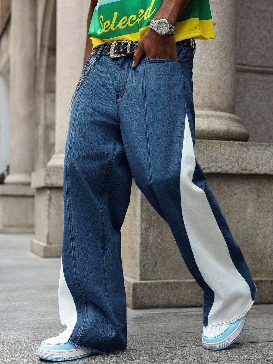 PAVTROS Jeans a vita alta con gamba ampia, vestibilità morbida, con patchwork a contrasto di colore, che valorizza la figura, adatti per tutte le stagioni