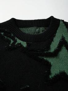 ROMWE MEN Street Life Men's Casual Star Pattern Sweater, Autumn/Winter, Grunge Style