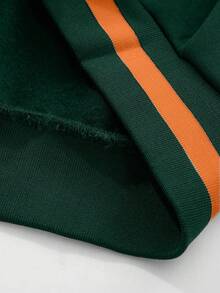 Aesthetic Post--Loose Men's Letter Graphic Striped Trim Drop Shoulder Varsity Jacket, Fall - Green - View 5