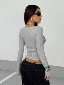 StreetHx Camiseta de manga larga con estilo de moda callejera vintage gótica, adornada con cristales, estilo de los años 2000 Y2K, para mujer, para otoño/invierno