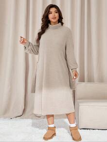 Auralis Vestido casual de manga larga y cuello alto de unicolor para mujer de talla grande