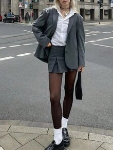 INAWLY 新款翻领学院风修身时尚长袖百褶裙女士套装