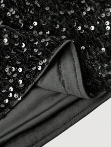 SHEIN MOD Minifalda de fiesta con lentejuelas de moda para mujer, falda de lentejuelas, falda negra, falda de lujo para eventos de noche, playa, primavera/verano, disfraz sexy para mujer, primavera, San Valentín, fiesta, playa, vacaciones de verano, falda con brillo - Negro - Ver 5