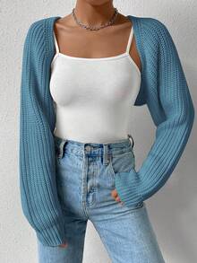 EURMUSE Cárdigan corto de unicolor casual para mujer - Azul menta - Ver 4