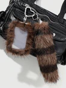 ROMWE Grunge Punk 1 pieza Llavero con colgante de cola de animal de piel sintética a rayas marrón con estilo retro Y2K elegante y de alta gama, adecuado para uso diario de mujeres/niñas, regalo para vacaciones - Marrón-7 - Ver 4