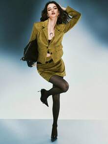 Airlisse 女式秋冬高级收腰西装外套和 A 字迷你裙两件套套装 - 綠色 - 查看 6