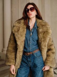 Savoree New Autumn Winter Fashion Fluffy Long Coat, Elegant Lady Furry Parka Outerwear - Brown - View 5