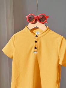 Young Boy's Comfortable Solid Color Short Sleeve Polo Shirt For Casual Wear , Suitable For Spring And Summer,Suitable For Summer, Spring , Great For Outdoor, School, Street Style, Party And Casual Wear, High Cost-Performance - Yellow - View 7