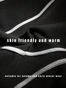 Easithlete 秋冬新款高腰瑜伽抓绒裤，女士塑形提臀紧身裤，撞色拼接细节，保暖内衬，鲨鱼腿下摆 - 黑色 - 查看 4