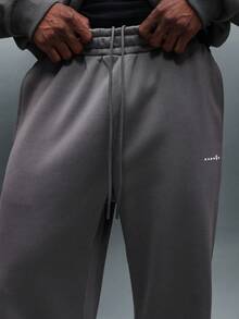 PLAYBOY X SUMWON 阔腿运动裤优质羊毛抽绳腰部宽松休闲秋冬家居裤带侧袋 - 深灰色 - 查看 6