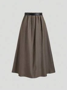 Sweetra Autumn/Winter Elegant Warm Brown Pleated A-Line Skirt, Flattering Fit With Belt Accent, Unique Design Sense Women's Skirt - Brown - View 6