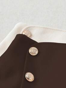 SHEIN Franclia Women's Elegant Solid Color Button Design Culottes - Rust Brown - View 3