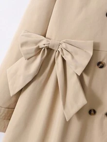 SHEIN Mädchen Lässiges Design Gewebter Fleece einfarbige Kapuzenjacke mit langen Ärmeln, Knopfverschluss, geraffter Taille, Schleifen-Dekor, modisch vielseitig, süß minimalistisch