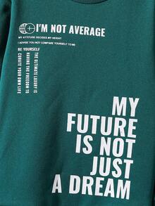 SHEIN 2 pièces/Set Sweat-shirt-shirt col rond imprimé lettre décontracté pour garçons préadolescents et pantalon de jogging doublé thermique de couleur unie épaissi