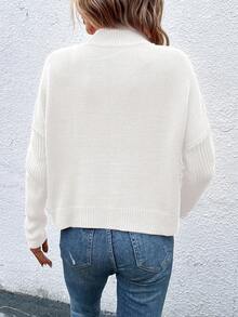 EMERY ROSE Casual Solid Color Stand Collar Wrap Sweater, Autumn/Winter - White - View 2