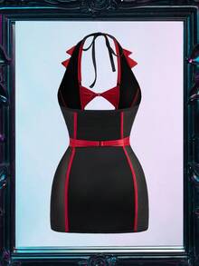 2 buc lenjerie intimă uniformă de birou/însoțitoare de zbor, în culori contrastante, negru și roșu, potrivită pentru Ziua Îndrăgostiților, Halloween, jocuri de rol, Crăciun