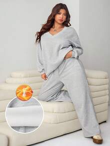 Solflare Conjunto de 2 piezas de sudadera y pantalón de chándal de unicolor casual, para otoño/invierno, talla grande - Gris - Ver 7