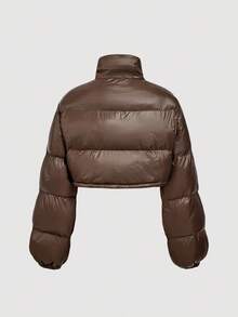 SHEIN MOD Brown Metal Trim Cropped High Collar Padded Coat In Fall/Winter