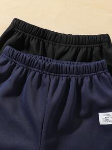 SHEIN 2 件 Tween Boy 休闲风格撞色保暖内衬运动裤，适合秋冬季 - 藏蓝色 - 查看 4