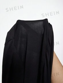 Hauture 女式性感夏季度假针织无袖侧褶抽绳下摆连体裤 - 黑色 - 查看 6