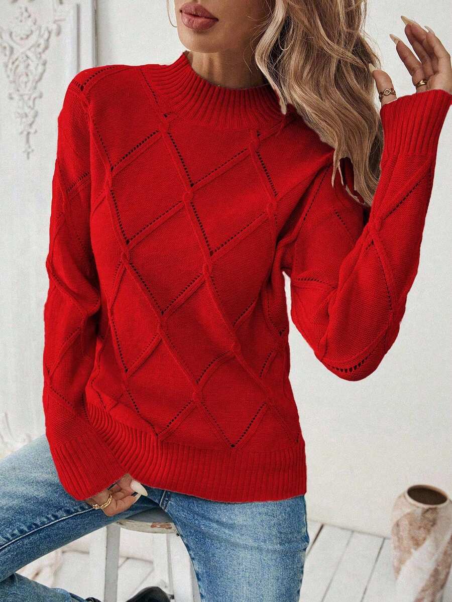 EMERY ROSE Áo len chui đầu dáng ôm màu trơn, thường ngày cho mùa thu/đông - Đỏ - Xem 1