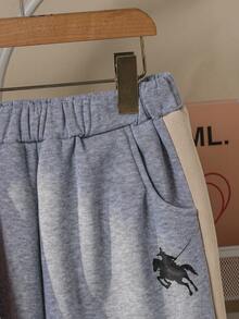 SHEIN 2 件套青少年女孩时尚休闲运动印花棒球夹克 + 撞色运动裤套装，带口袋的拉链夹克，适合日常运动、上学、通勤 - 杏色 - 查看 6