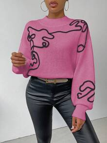 SHEIN LUNE Sweater Rajut Kasual Wanita dengan Motif 3D, Musim Gugur/Dingin - Coral Pink - View 4