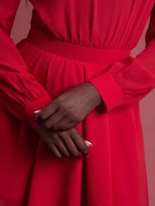 SHEIN Unity Vestido con hombros descubiertos, manga larga asimétrica, con detalles de flores y malla, para ocasiones especiales, salidas, citas, fiestas, estilo Y2K y vintage para otoño para mujeres - Rojo - Ver 4
