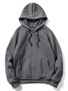 ROMWE MEN Prep Men Kangaroo Pocket Drawstring Hoodie, School