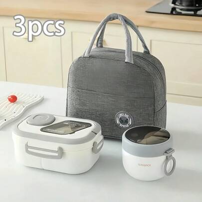 Conjunto de 3 lancheiras, incluindo lancheira, bolsa térmica, copo para café da manhã, adequado para trabalho, escola e transporte ao ar livre, lancheira, copo para salada, terno térmico. Lancheira com divisórias, materiais escolares para a volta às aulas, lancheira, lancheira.