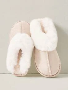 Cuccoo Women's Beige Classic Plush Solid Color Indoor Winter Warm Fashion Flat Slip-On House Slippers - Beige - View 1