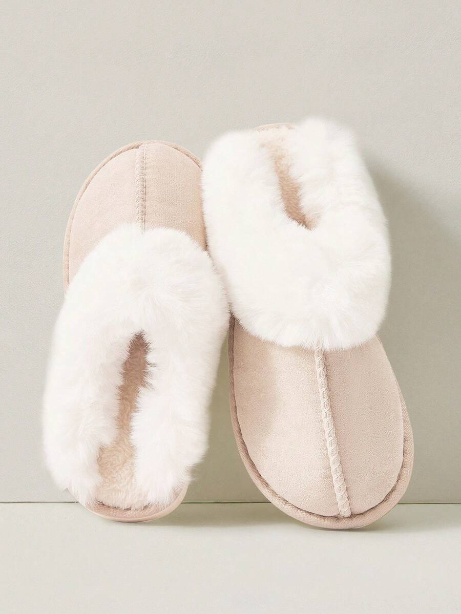 Cuccoo Women's Beige Classic Plush Solid Color Indoor Winter Warm Fashion Flat Slip-On House Slippers - Beige - View 1