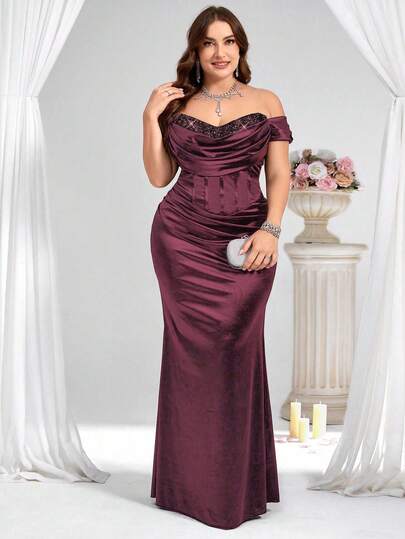 Coutiva 大码女式露肩优雅正式晚礼服