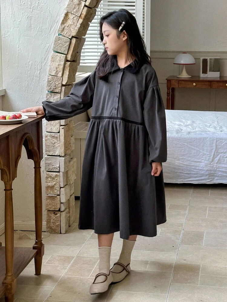 Tween Girls Collared Long Sleeve Dress