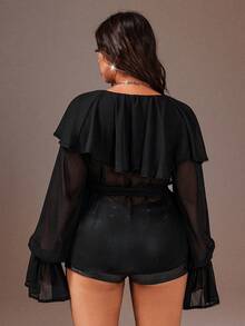 Rustia Women's Casual Loose Solid Color V-Neck Long Sleeve Plus Size Blouse